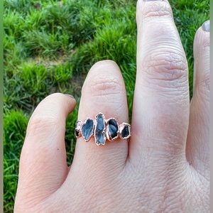 Raw Obsidian and Copper ring US size 5